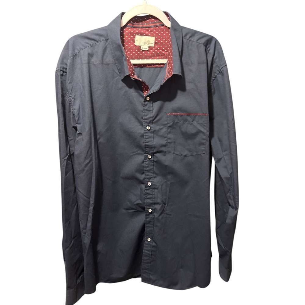 Blue and Red Casual Button Down Shirt with Classic Collar